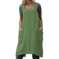 Cotton Linen Apron Cross Back Apron for Women with Big Pockets Square Pinafore Dress for Baking Cooking BBQ & Grill (Green / Medium)