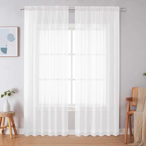 White Sheer Curtains 84 Inches Long (White / 59"W x 84"L (Pack of 2))