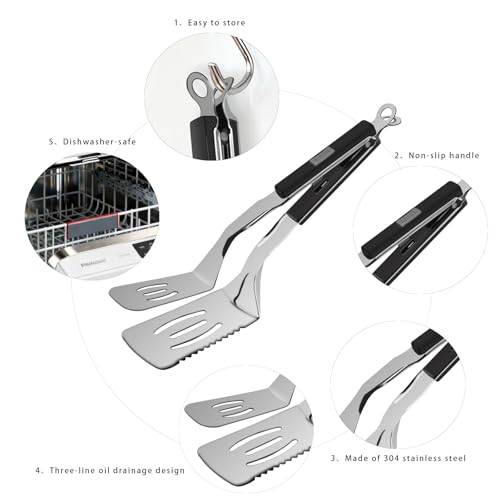 11.5 inch Stainless Steel Tongs for Cooking (11.5 Inch / Black)