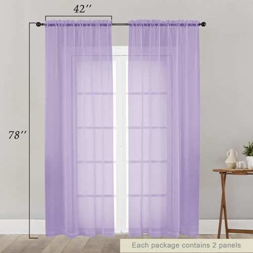 Lavender Sheer Curtain for Bedroom Living Room 78 Inches Long 2 Panels Set (Lavender / 42"W x 78"L (Pack of 2))