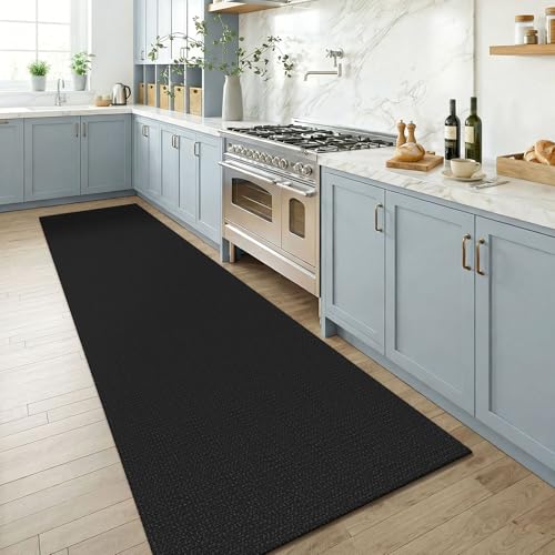 Runners for Hallways 3x8 ft Washable Kitchen Runner Non Slip Rubber Backed Hall Runners Cotton Entryway Runner Rugs Floor Carpet for Indoor Backdoor Bedroom Kitchen (Black/Dark Grey / 3' x 8' (Runner))