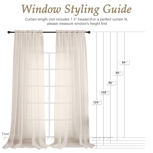 Cream Bedroom Curtains 2 Panel Sets 96 Inch Length (Cream / 59"W x 96"L (Pack of 2))