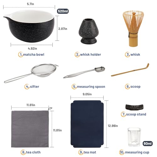 10 Pcs Matcha Whisk Set (10-PC Charcoal Grey)