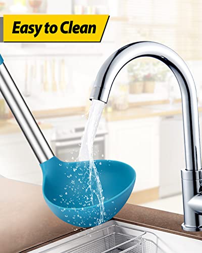 Silicone Soup Ladle Spoon Kitchen Utensils (GREY-BLUE)