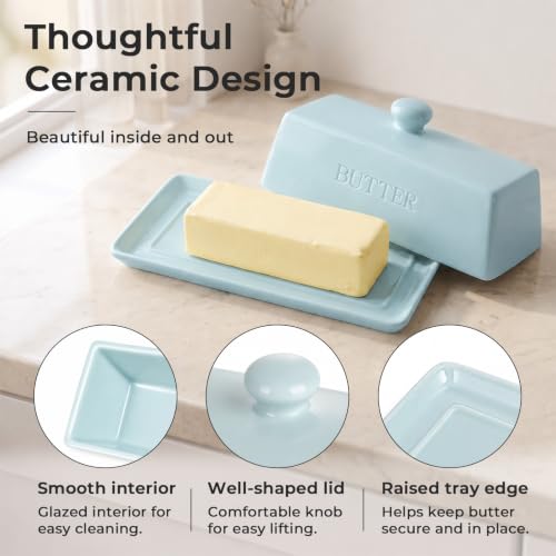 Butter Dish With Lid for Countertop (Bright Blue)