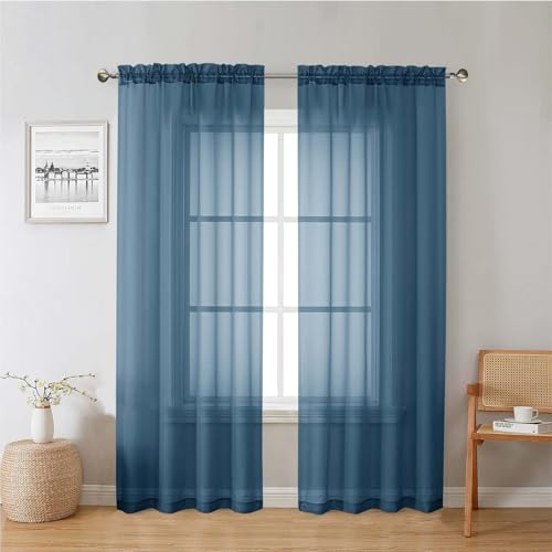 Dusty Blue Sheer Curtains 78 Inches Long 2 Panels (Dusty Blue / 42"W x 78"L (Pack of 2))