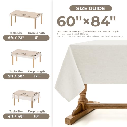 Faux Linen Farmhouse Table Cloth 60"x84" for Rectangle Table (Ivory / 84" x 60" (Rectangular))