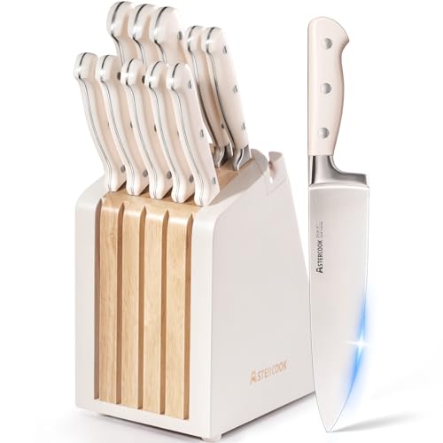 Knife Set Astercook Kitchen Knives Set with Block 12 (Cream White)
