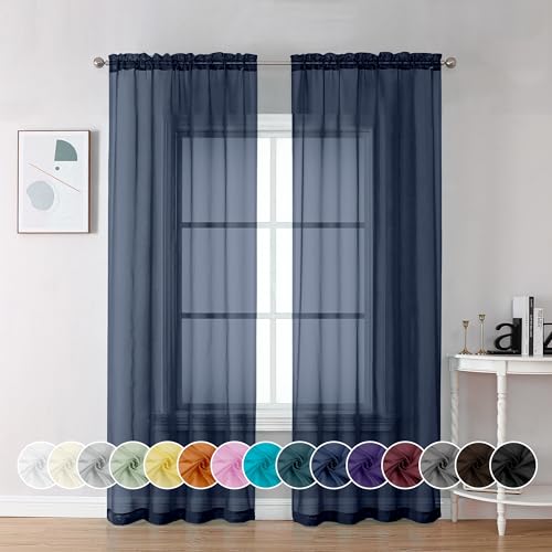 Navy Blue Sheer Curtains 84 Inches Long 2 Panels (Navy Blue / 42"W x 84"L (Pack of 2))