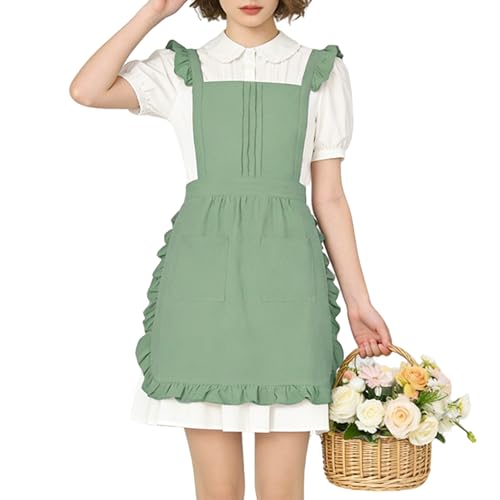Vintage Ruffle Apron for Women (Mint Green)