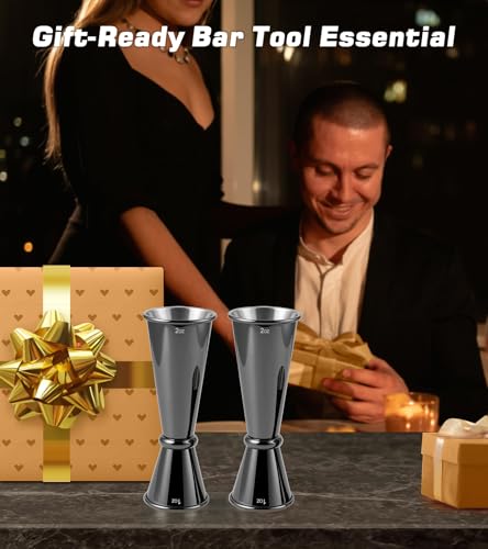 2 Pack Stainless Steel Cocktail Jiggers (2 Pack-B / Black)