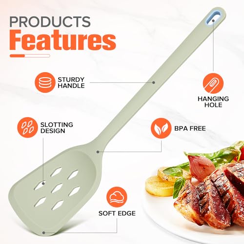 Large Silicone Utensils Set of 7 for Cooking (Green)