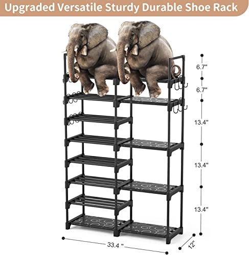 Shoe Rack Organizer (Black / 8 Tier - 2 Row（33.4''W）)