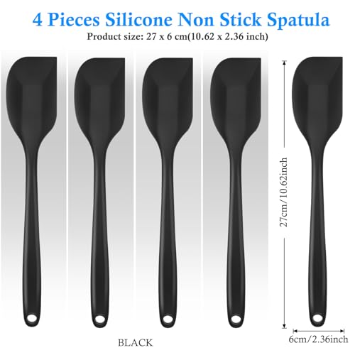 4 Pcs Silicone Cooking Spoons 10.6" Large (Black / Scrapers)