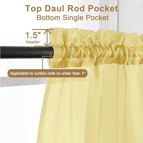 Sheer Mustard Yellow Curtains 90 inches Long 2 Panels (Yellow / 42"W x 90"L (Pack of 2))