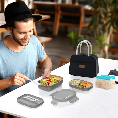 Leakproof Bento Box & Insulated Lunch Bag Set for School & Work (Black)