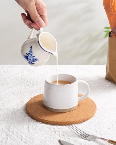 8Oz Creamer Ceramic Milk Creamer Pitcher with Handle (Flowers)