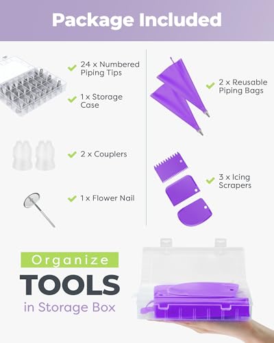32 Piping Bags and Tips Set Frosting Piping Kit for Beginners & Pros (Purple)