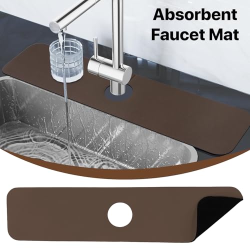 Dish Drying Mat + Faucet Mat for Kitchen Sink (Brown / 19" x 12" + 24" x 5.5")