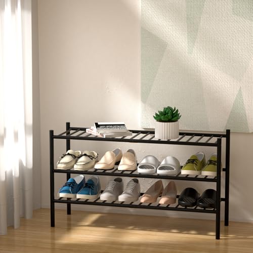 3 Tier Bamboo Long Shoe Rack (Black / 3-Tier(Long))