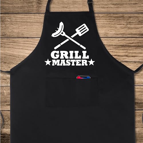 Funny Apron for Men Women 100% Cotton Grill Master Adjustable Bib Aprons with 2 Pockets Funny Gifts Grilling Grill Kitchen Cooking BBQ Black (Grill Master)