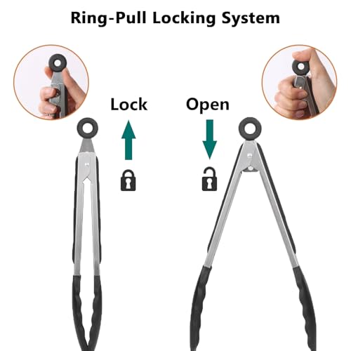 Kitchen Silicone Tongs for Cooking with Nonslip Silicone Tips (Black / 3Pcs, 7+9+12 Inch)