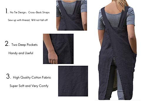 Women's Pinafore Square Apron Baking Cooking Gardening Works Cross Back Cotton (3X-Large / Y-dark Gray)