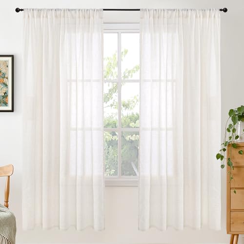 Linen Semi Sheer Curtains 72 Inch Length for Living Room (Linen / 52"W x 72"L (Pack of 2))