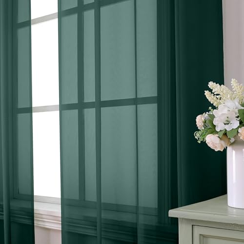Hunter Green Sheer Curtain Drapes 45 Inch Length 2 Panels for Living Room (42"W x 45"L (Pack of 2) / Hunter Green)