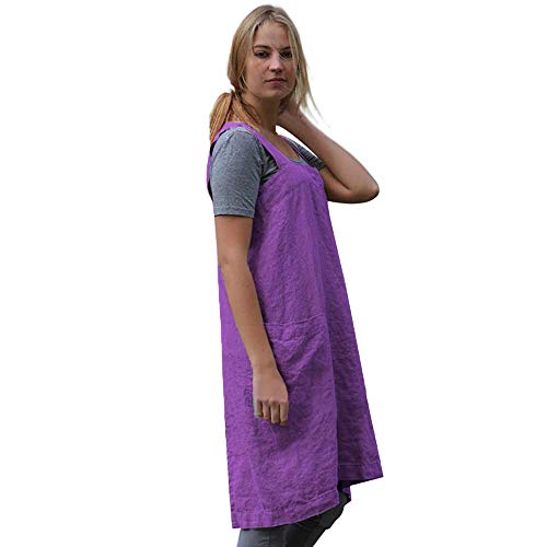 Women's Pinafore Square Apron Baking Cooking Gardening Works Cross Back Cotton (XX-Large / Y-purple)