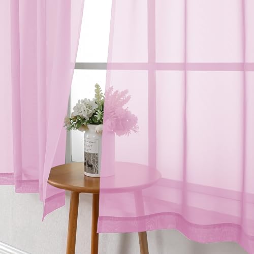 Light Pink Sheer Curtains 36 Inch Length 2 Panels (Light Pink / 42"W x 36"L (Pack of 2))