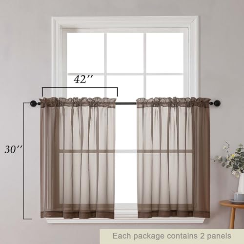 Chocolate Kitchen Curtains 30 Inch Length Tier 2 PCS (Chocolate / 42"W x 30"L (Pack of 2))