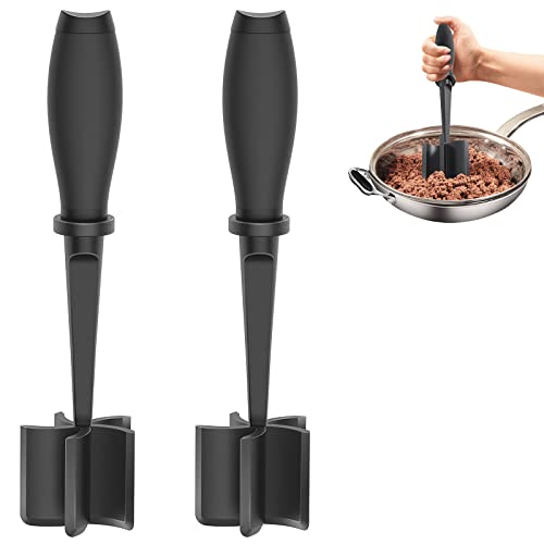 2Pack Meat Chopper Hamburger Masher Ground Beef Smasher Utensil Mix Tool (2 Pack-Black)