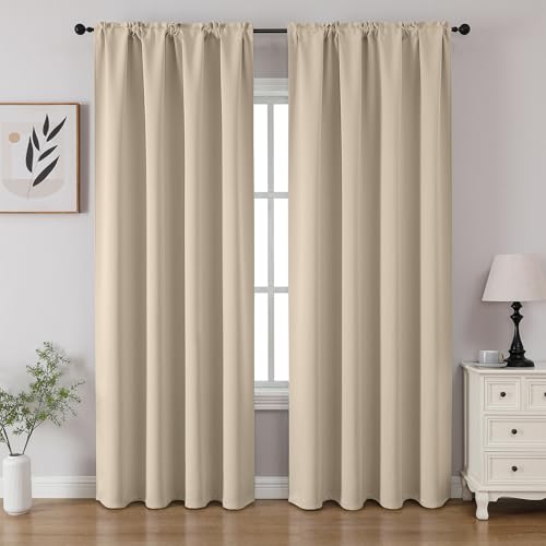 Light Beige Blackout Curtains 84 inch Length 2 Panels Set (Light Beige / 52"W x 84"L (Pack of 2))