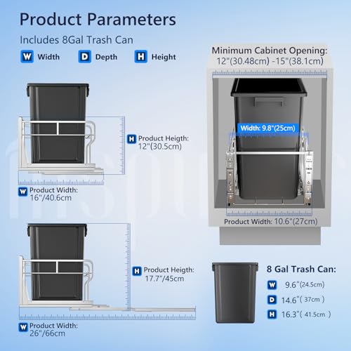 8 Gal Pull Out Trash Can Under Cabinet with Soft (Silver / Single-8Gal)