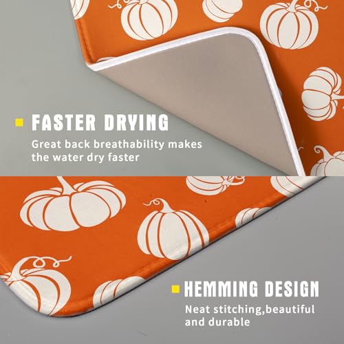 Fall Dish Drying Mat for Kitchen Counter Autumn White Pumpkins Festival Microfiber Absorbent Dish Draining Reusable Washable Foldable 16"x18" (18" x 16")