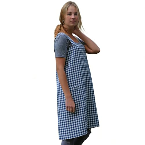 Women's Pinafore Square Apron Baking Cooking Gardening Works Cross Back Cotton (XX-Large / Plaid-royalblue)