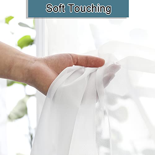 White Sheer Curtains 63 Inch Length for Bedroom (White / 40"W x 63"L (Pack of 2))