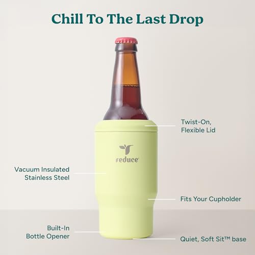 4-in-1 Drink Cooler - Versatile Can & Bottle Holder with Vacuum Insulation - Keeps Drinks Cold Up to 4 Hours - Includes Bottle Opener - Fits Cupholders & Dishwasher Safe - 14oz - Lemon Luau (Lemon Luau / Single)