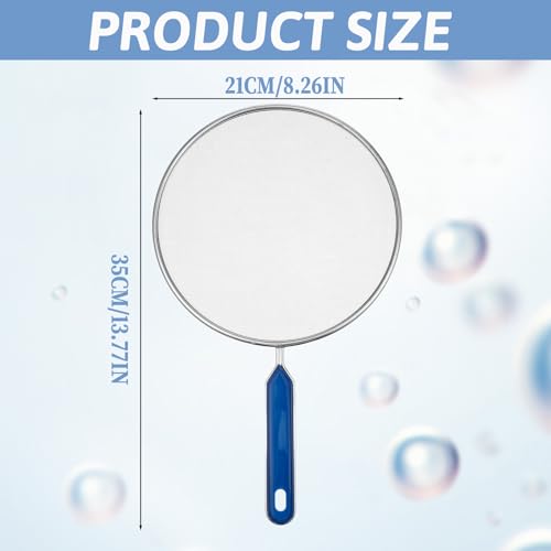 Stainless Steel Grease Splatter Screen for Frying Pan 8’’ Splatter Guard with Comfortable Grip Handle Pan Cover Cooking Protector Ultra Fine Mesh Prevents Oil Splatters and Messes for Frying Cooking