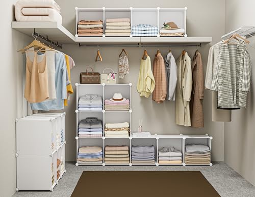 Stackable Closet Organizers and Storage 6 Cube Storage Organizer Closet Organizer for Bathroom Closet Storage for Wardrobe (White 1 / 11.8 x 11.8 x 11.8 Inch)