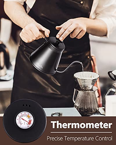 Gooseneck Kettle with Thermometer for Pour Over Coffee and Tea (Black)