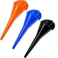 3-Pack Long-Neck Oil Funnels, 11" Multi-Purpose Funnels for Automotive & Motorcycle Use – Reusable Funnel for Oil, Gas & Transmission Fluid (Orange&Blue&Black) (Orange&Blue&Black)