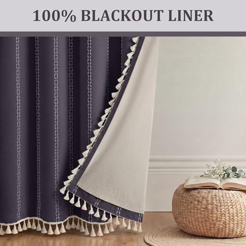 Gray Purple 100% Boho Blackout Curtains 84 Inch 2 Panels (Gray Purple / 52"W x 84"L (Pack of 2))