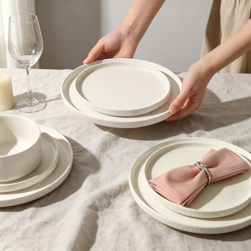 Stoneware Dinnerware Sets for 4 (Cream White / 4-Set(12pcs))