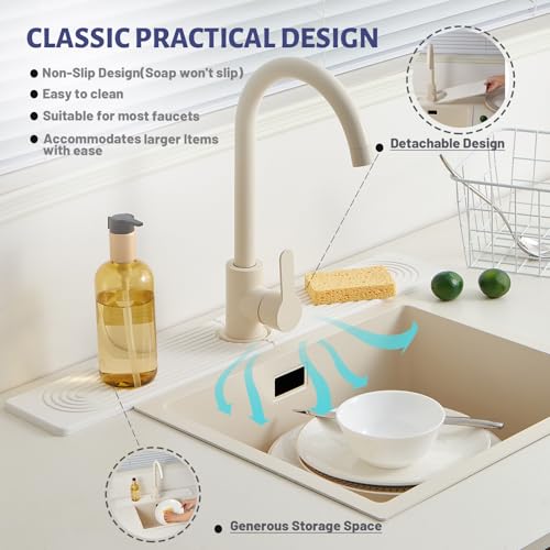 Stone Faucet Mat for Kitchen Sink Diatomite Stone Drying Mat (White.23.6" x 3.9"‎)