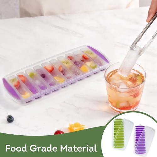 Silicone Ice Cube Tray with Lid Set of 2 (2PK with Covers (Green & Purple))