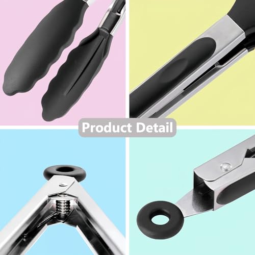 Kitchen Tongs for Cooking with Non (Black / 2Pcs, 9+12 Inch)