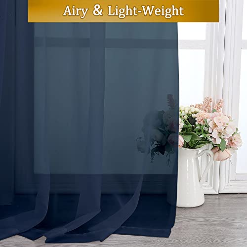 Navy Blue Sheer Curtains 45 inch Length 2 Panels Set for Farmhouse Kitchen Room (40"W x 45"L (Pack of 2) / Navy Blue)