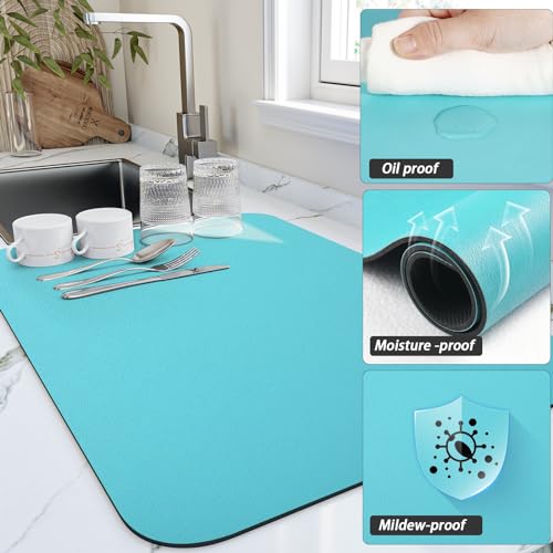 Dish Drying Mat for Kitchen Counter (Teal / 16" x 18")